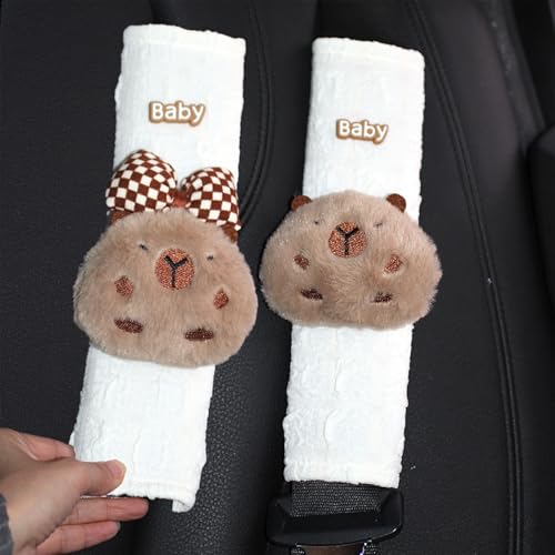 BoAn 2 PCS Seat Belt Cover Pad, Cute Kawaii Animal Capybara Plush Seatbelt Covers for Adults, Soft Seat Belt Shoulder Cushion, Cartoon Seatbelt Pad, Car Seat Strap Pads for Interior Accessories - color: white-5