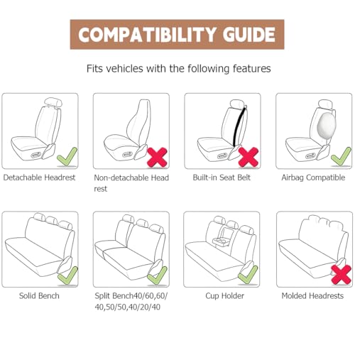 Car Seat Cover Full Set, Comfortable Breathable 5D Mesh Fabric Vehicle Seat Cover, Airbag Compatible Automotive Interior Chair Protecter, Universal for SUV Sedan Truck