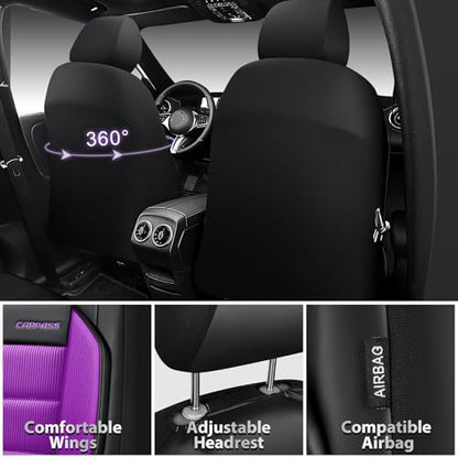 CAR PASS Memory Foam Seat Covers Full Sets, Airy Cool Mesh Thick Car Seat Covers Women, Leather Car Seat Covers 5 Seats Airbag Compatible, Universal Automotive Comfort for Cars, Trucks, SUV, Purple - color: purple