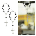 2PCS Rosary Car Rear View Mirror Charm, Personalized Medal and Cross Automotive Interior Pendant, Universal Vehicle Mirror Hanging Ornament Accessories for Women Men(Black)