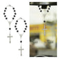 2PCS Rosary Car Rear View Mirror Charm, Personalized Medal and Cross Automotive Interior Pendant, Universal Vehicle Mirror Hanging Ornament Accessories for Women Men(Black)