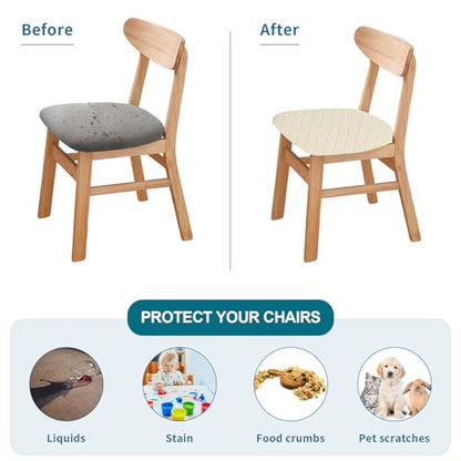 KRFOONN Waterproof Seat Covers for Dining Room Chairs Set of 4 with Dining Bench Cover Jacquard Washable Chair Covers Removable Kitchen Chair Cushion Slipcovers Protector for Dining Room, Beige - color: Beige