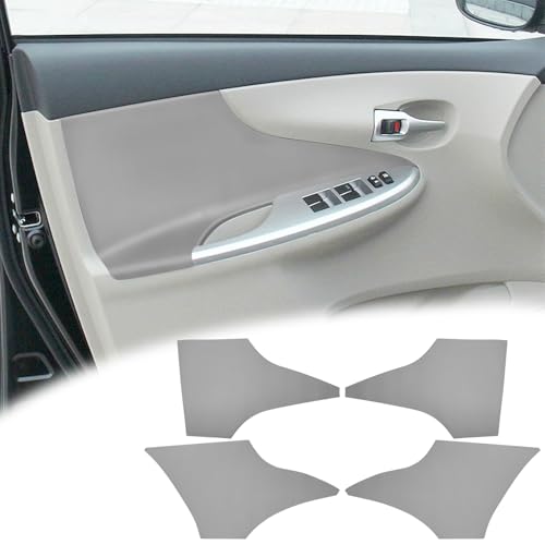 4PCS Door Panel Armrest Cover Compatible with Toyota Corolla 2009-2013 Front and Back Vinyl Leather Insert Cards Protector Trim Gray (Only Leather Part)
