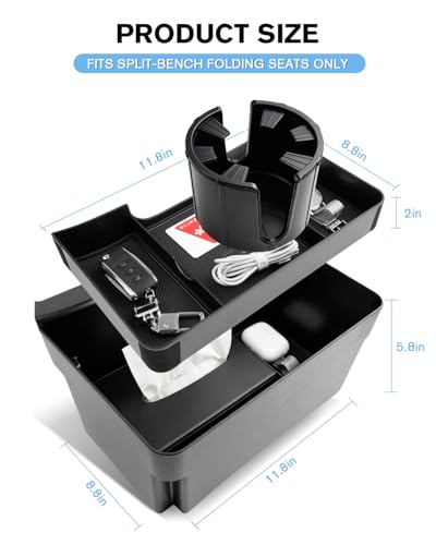 For Double Layer Center Console Hanging Organizer Box&Large Cup Holder Compatible with 2019-2026 Silverado/Sierra 1500& 2020-2026 Silverado/Sierra 2500/3500 Accessories(Split-Bench Folding Seat Only) - color: (20-26)Split-Bench Folding Seat Only 1-Black