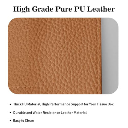 Tissue Box Cover Holder Square Tissue Cube Cover PU Leather Tissue Organizer with Bottom Belt for Bathroom, Tabletop, Car, Night Stands, Office, Home, Kitchen (1, Brown) - color: Brown