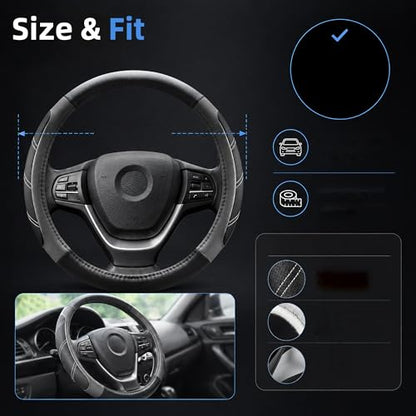 Elantrip Leather Large Steering Wheel Cover 14 1/2 inch to 15 inch Universal, Soft Grip Breathable for Car Truck SUV Jeep Anti Slip Gray - color: Gray, size: 14 1/2 - 15 Inch