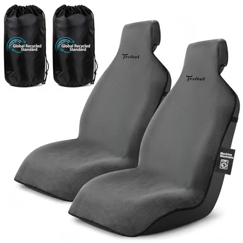 Car Seat Cover Towel 2PCS, 1200g Ultra-Thick Absorbent Terry Cloth Seat Protector for Post-Gym Sweat & Beach, Universal Fit for Sedans SUV Trucks, Machine Washable Interior Protection (Gray) - color: Gray-New, size: Front-2pcs