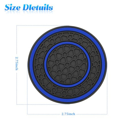 Car Cup Holder Coaster, 2PCS 2.75" Non-Slip Insert Insulated Vehicle Water Bottle Holder Pad, Waterproof Dustproof Embedded Automotive Console Drink Cup Mat, Universal Fit (Black/Blue) - color: Black/Blue