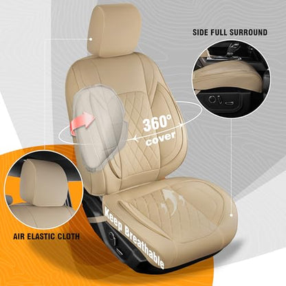 F150 Seat Covers Front Set, Faux Leather Truck Seat Covers Diamond Quilted Custom Fit for 2009-2026 F-150 SuperCrew & 2017-2026 F250 F350 F450 Crew Cab XL XLT Lariat King Ranch (Beige) - color: Beige, size: Front