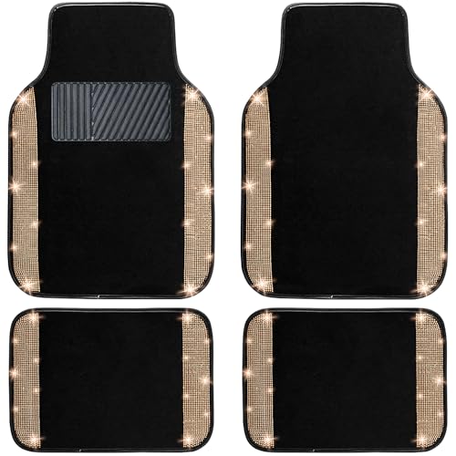 NBTEPEM Bling Car Floor Mats Full Set, Universal Fit Most Cars,SUV, Trucks, 4 pcs Sparkle Glitter Diamond Carpet for Women Girls with Anti-Slip Pad (Champagne Diamond) - color: Champagne Diamond, size: Car Floor Mats (4 Pieces)