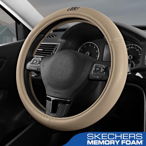 Skechers Memory Foam Steering Wheel Cover,Grade Protein Leather Steering Wheel Cover,Universal Fit 14" 1/2-15" Car Steering Wheel for Men Women Fit Suvs,Vans,Sedans,Car,Trucks,Beige - color: Beige