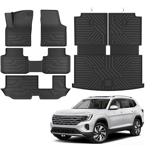 KARPAL Floor Mats for 2018-2025 2026 Volkswagen Atlas 7 Seats Bench Seating (Not for Cross Sport), Custom Fit All Weather TPE Car Interior Carpet Protector Full Set VW Atlas Accessories