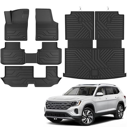 KARPAL Floor Mats for 2018-2025 2026 Volkswagen Atlas 7 Seats Bench Seating (Not for Cross Sport), Custom Fit All Weather TPE Car Interior Carpet Protector Full Set VW Atlas Accessories