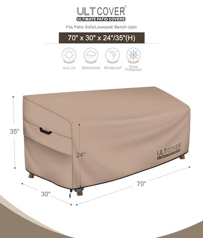 ULTCOVER Waterproof Outdoor Sofa Cover - Heavy Duty Patio Bench Covers 70W x 30D x 35H inch - color: Brown-30"Deep, size: 70"x30"x24"/35"(H)