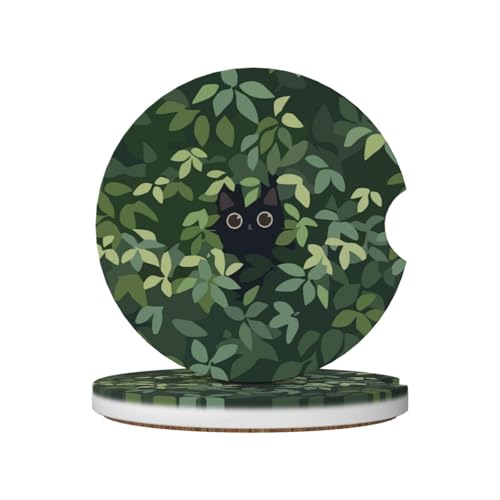 Cat in The Meadow Car Coasters for Cup Holders,2 Pack Car Cup Holder Coasters for Car,Ceramic Absorbent Car Coaster with A Finger Notch and Cork Base,Car Interior Accessories for Women Men - color: Cat in the Meadow