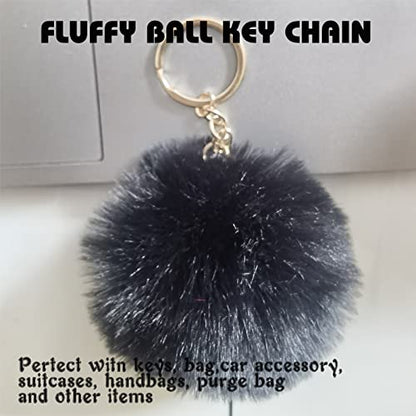 Cute Fluffy Steering Wheel Cover Set for Women, YUNXNYC 1 Set 8 Pieces Fluffy Car Accessories Set Soft Fuzzy Handbrake Cover Gear Shift Cover Fur Seat Belt Shoulder Pads Furry Ball Key Chain (Black) - color: Black