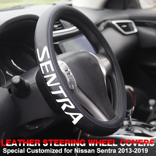 XITER Leather Steering Wheel Cover for Sentra 2013-2019,with Sentra Logo - color: Sentra 2013-2019,With "Sentra" LOGO