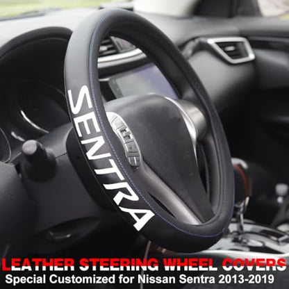 XITER Leather Steering Wheel Cover for Sentra 2013-2019,with Sentra Logo - color: Sentra 2013-2019,With "Sentra" LOGO