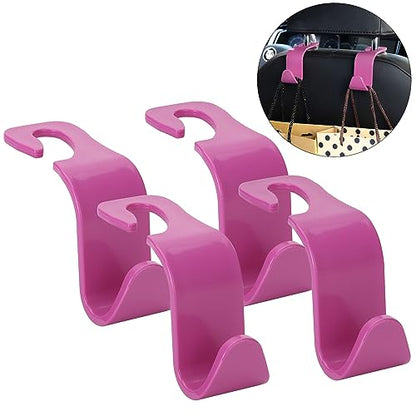 Soleebee 4 Pack Car Headrest Hooks - Universal Auto Hooks, Back Seat Hangers, Storage Organizer (Hot Pink) - color: Hot Pink