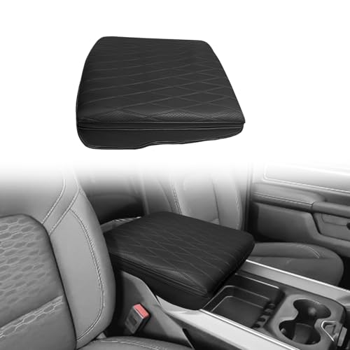 Center Console Armrest Cover Fit for Ram 1500 2500 3500 2019-2026 Accessories, Comfort Armrest Pad Console Lid Cushion Vegan Leather 1-Inch Extra Thick, Bucket Seat ONLY (V2 Diamond Pattern) - size: 3) 19-25|Ram1500/2500/3500|Bucket Seat,+Thick,V2