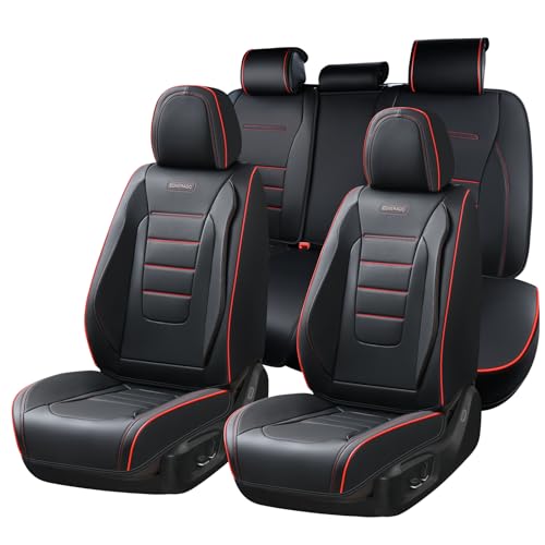 Coverado Seat Covers Full Set, Seat Covers for Cars, Car Seat Cover, Car Seat Protector, Nappa Leather Car Seat Cushion, Waterproof Car Seat Covers Front Seats and Back Fit for Most Cars (Redline) - color: Redline, size: FullSet