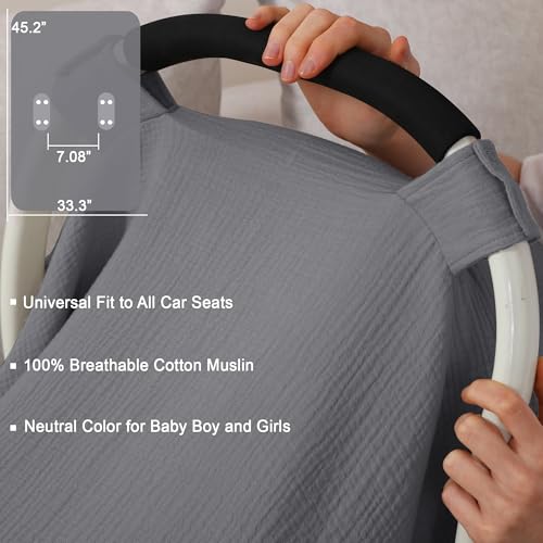 100% Muslin Cotton Car Seat Cover Baby, Carseat Canopy Cover, Universal Fit Stroller Covers for Boys and Girls (Grey) - color: grey