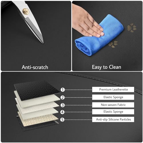 SanQing Luxury Leather Car Seat Covers Full Set 5pcs Waterproof Protector Cushion for Front and Back Seats, Universal Fit for Most Cars, Durable and Easy to Clean - color: Black&White