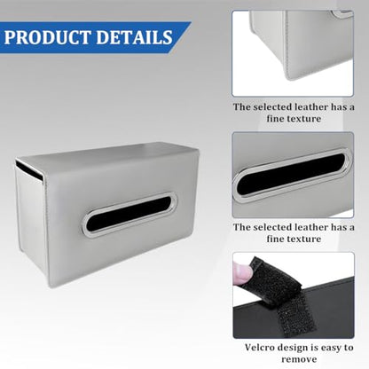 Car Tissue Holder, Leather Rectangle Vehicle Seat Back Hanging Tissue Dispenser Box Cover, Keep Tidy Automotive Interior Napkin Organizer, Universal for SUV Sedan Truck (Gray) - color: Gray
