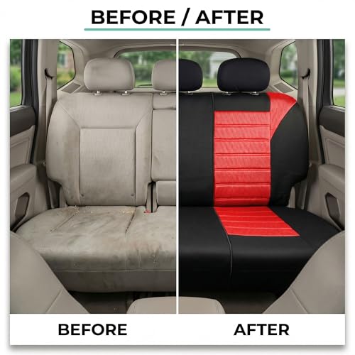 FH Group Automotive Car Seat Covers Rear Set Premium 3D Air Mesh Seat Covers, Airbag Compatible and Split Bench Cover Universal Fit Interior Accessories for Cars Trucks and SUVs - Red