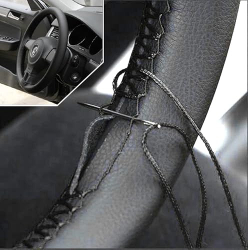 38cm/15 Inch Leather Steering Wheel Cover Stitch On Wrap, Breathable, Anti-Slip Steering Wheel Cover for Nissan Qashqai Toyota Camry RAV4 VW Golf - color: Black