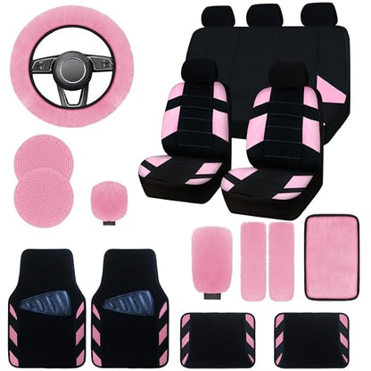 Car Seat Cover Full Set,Universal Breathable Car Seat Cove,Waterproof Floor Mats,Fit Sedans,Cars,Vans,SUV,Truck (Pink)