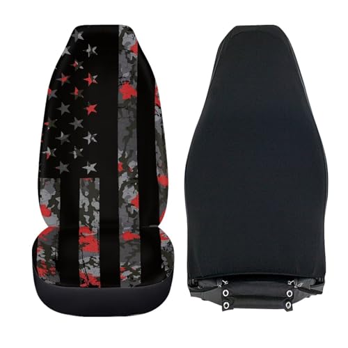 Set of 2 Pieces Automotive Seat Cover American Flag Print Car Front Seat Cover 4th of July Car Seat Protector Camo Patriotic Bucket Seat Cover - color: American Flag Camo