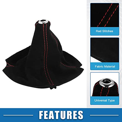 Car Shift Boot Cover Universal Gear Shift Knob Boot Dust Cover Suede Black with Red Line