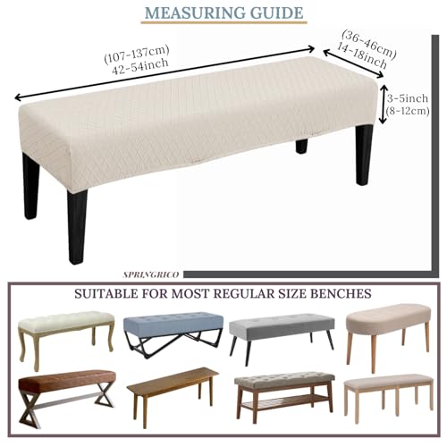 SPRINGRICO Stretch Dining Bench Cover, Removable Bench Slipcover Washable Bench Seat Protector Rectangle Bench Cover for Dining Room, Living Room, Bedroom, Kitchen (S2-Beige) - color: S2-beige