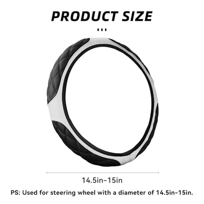 15 Inch Car Leather Steering Wheel Cover, Automotive Accessories Elastic Breathable Anti-Slip Soft Wheel Protector Fits Men and Women, Suitable for SUVs, Trucks, Vehicles and RVs (White) - color: White