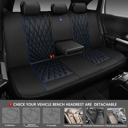 CAR PASS Piping Luxury Leather Seat Covers Full Set,5 Seats Anti-Slip Waterproof Seat Covers Compatible with Front Armrests,Universal Fit for Sendan SUV Van Truck,Airbag Compatible,Black and Blue - color: Black with Blue, size: Full Set