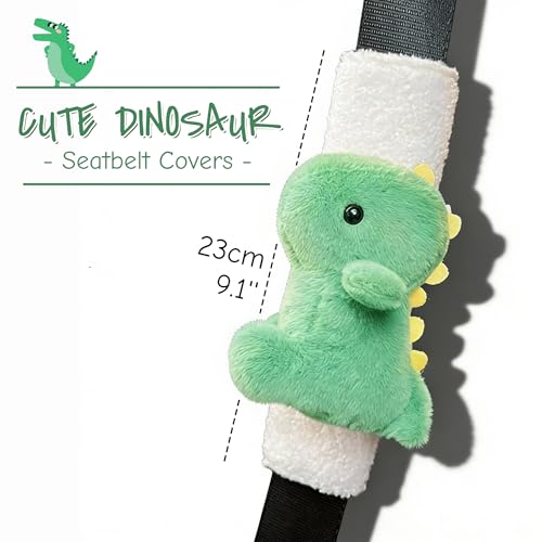 2 PCS Seat Belt Cover Pad, Cute Dinosaur Seatbelt Covers for Kids, Winter Plush Fluffy Soft Seatbelt Cushion, Car Seat Strap Pads (Pink+Green) - color: Pink+Green