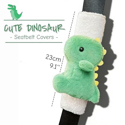 2 PCS Seat Belt Cover Pad, Cute Dinosaur Seatbelt Covers for Kids, Winter Plush Fluffy Soft Seatbelt Cushion, Car Seat Strap Pads (Pink+Green) - color: Pink+Green