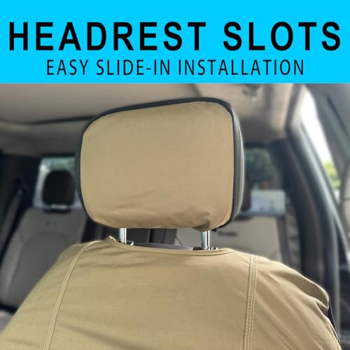 Universal Nylon Canvas Fitted Bucket Seat Cover, Cut-Resistant & Waterproof Front Seat Protector for Trucks (Brown) - color: Brown