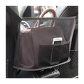 Car Net Pocket Handbag Holder, Mesh Vehicle Storage Organizer Between Front Seats, Large Capacity Auto Purse Holder for Backseat Pet Kid Barrier, Universal for SUV, Truck, RV (Black)
