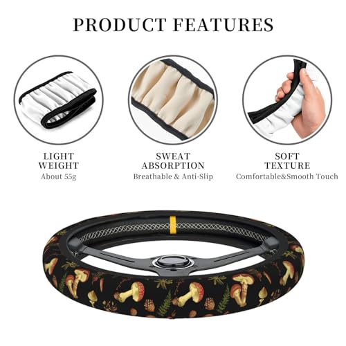 Mushroom nut Neoprene Steering Wheel Cover for Men Women Anti-Slip Elastic Steering Wheel Protective Cover 15in Universal Car Accessories Fit Cars, SUVs, Auto - color: Mushroom Nut