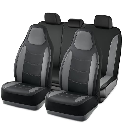 Road Comforts Car Seat Cover, Leather Seat Cover Full Set, Automotive Interior Seat Covers, Universal Fit for Most Cars, SUVs, Trucks, and Vans, Airbag Compatible (Black) - color: Black, size: Full Set