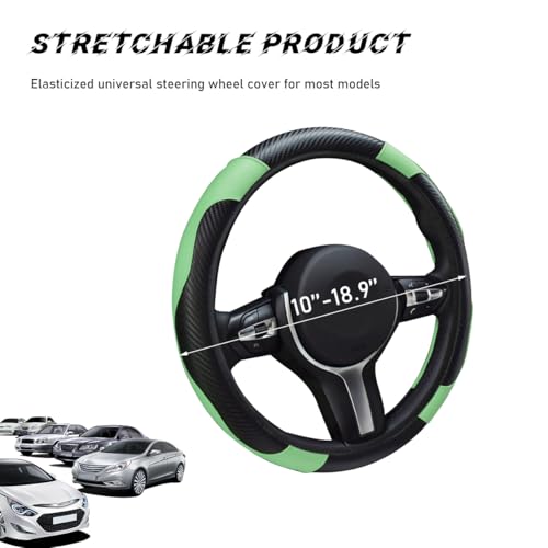 povtii Car Steering Wheel Cover, 15 Inch Leather Breathable Auto Steering Wheel Protector, Comfortable Non-Slip Vehicle Steering Wheel Covers, Universal Car Accessories (Green, with Lining) - color: Green, With Lining