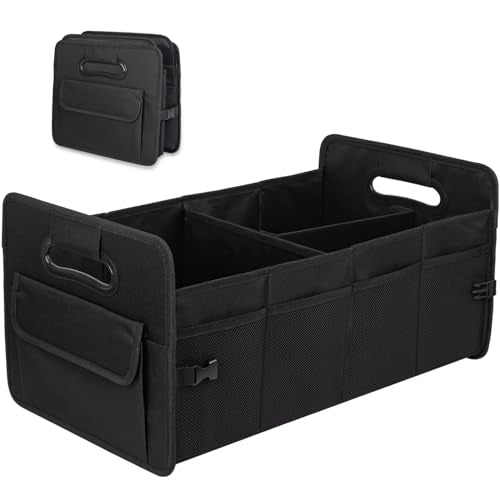Car Trunk Organizer, Car Organizers and Storage Collapsible Multi Compartment Container Box, Adjustable Car Accessories for SUV Sedan Truck, Large Size, Black - color: Black, size: Large