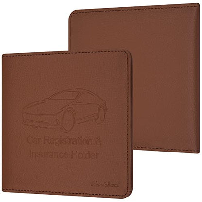 Car Insurance and Registration Holder, 5.5 x 5 Inch PU Leather Vehicle Glove Box Organizer Wallet Case for Insurance Card, Driver License, Paperwork - Brown - color: Brown