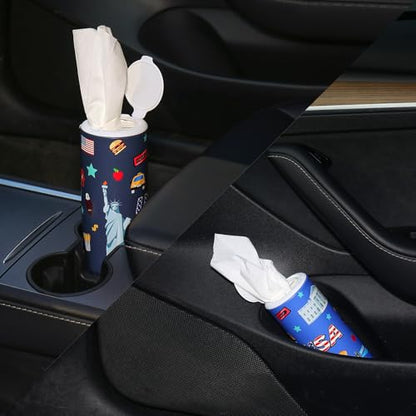 Carson Works Car Tissues Holder 4 Packs Round Car Tissues Cylinder Fit for Car Cup Holder, Home Small Tissue Dispenser with Refill Tissues for Car Bathroom Office - color: Ct-b