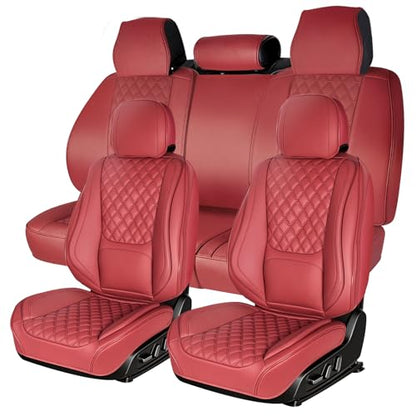 Car Seat Covers Full Set, Red Faux Leather Seat Protectors, Breathable with Lumbar Support, Wear-Resistant Universal Fit for Most Cars Trucks SUV