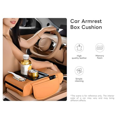Car Armrest Pad, Universal Armrest Cushion Pad, Leather Armrest Box Pad - color: With cup holder, Grey