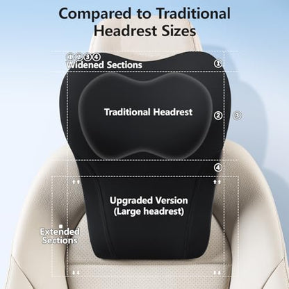 BABUR Car Headrest Pillow | Ergonomic Memory Foam Neck Shoulder Support Pillow with Adjustable Design & Enlarged Surface | Pain Relief for Driving Travel Sleeping | Black 1 Pack - color: Black