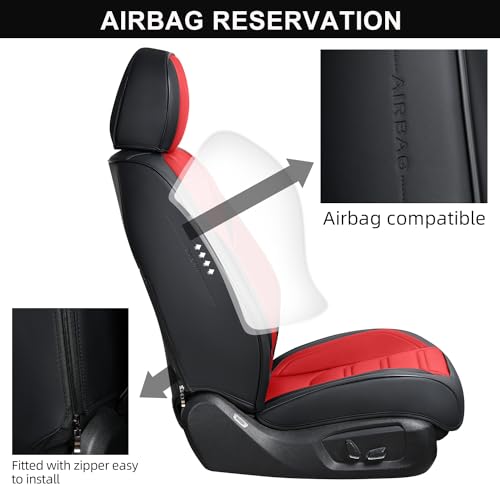 TIEHESYT Car Seat Covers Full Set, Breathable Leather Automotive Front and Rear Seat Covers, Car Seat Protectors Full Set, Compatible with Most Vehicles, SUV (Black&Red, Front Pair and Rear) - color: Black&Red, size: Front Pair and Rear Headrestless